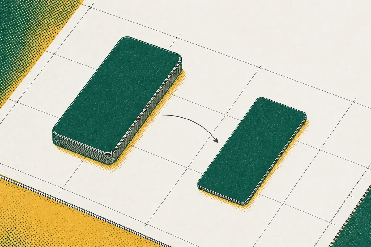 Two phones on a calendar grid, an arrow going from the older, thicker one to the newer, thinner one