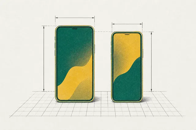 Two phones standing side by side on a measuring grid, one slightly larger than the other